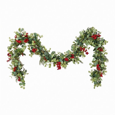6.3FT Artificial Eucalyptus Garland with Red Berries for Christmas Decor
