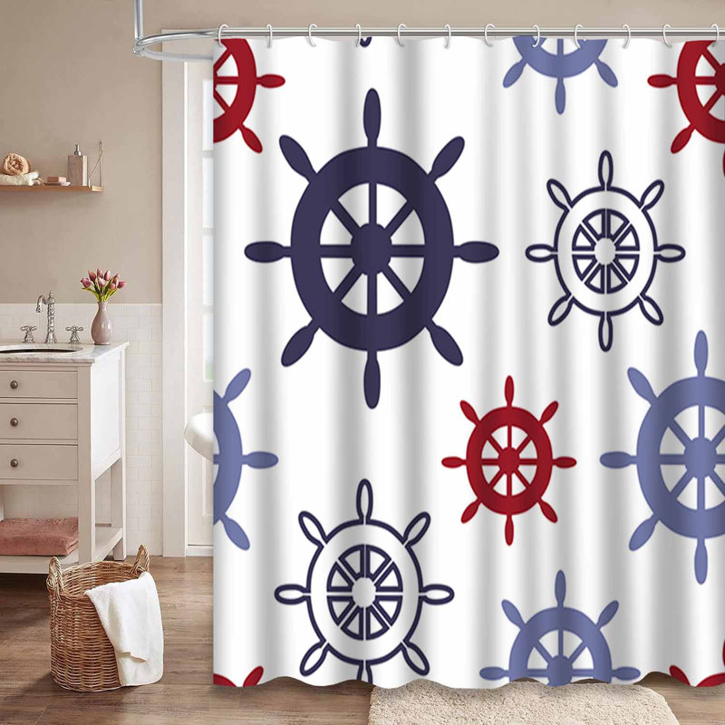 Rideau de douche sans couture à roue mauve et rouge avec 12 crochets, L 72 po x l 78 po