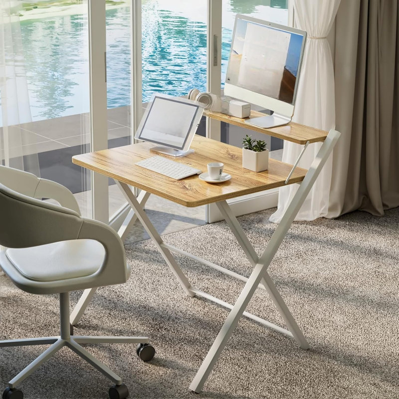 69.5cm Folding Table, 100 cm H x 69.5 cm L x 45 cm D, Light Brown