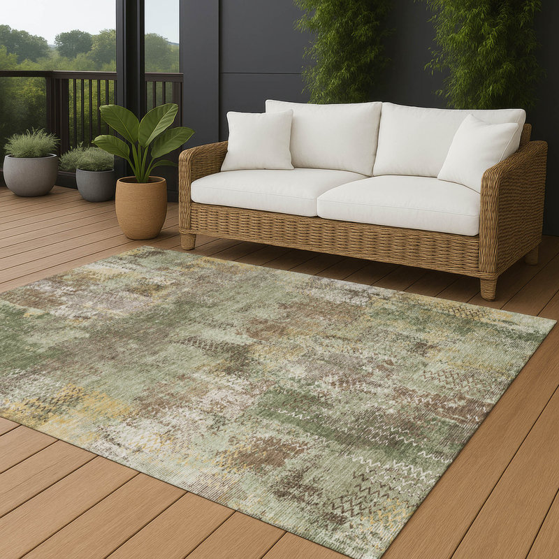 Machine Washable Indoor/Outdoor Chantille ACN2790 Abstract Rug, 3' x 5', Olive