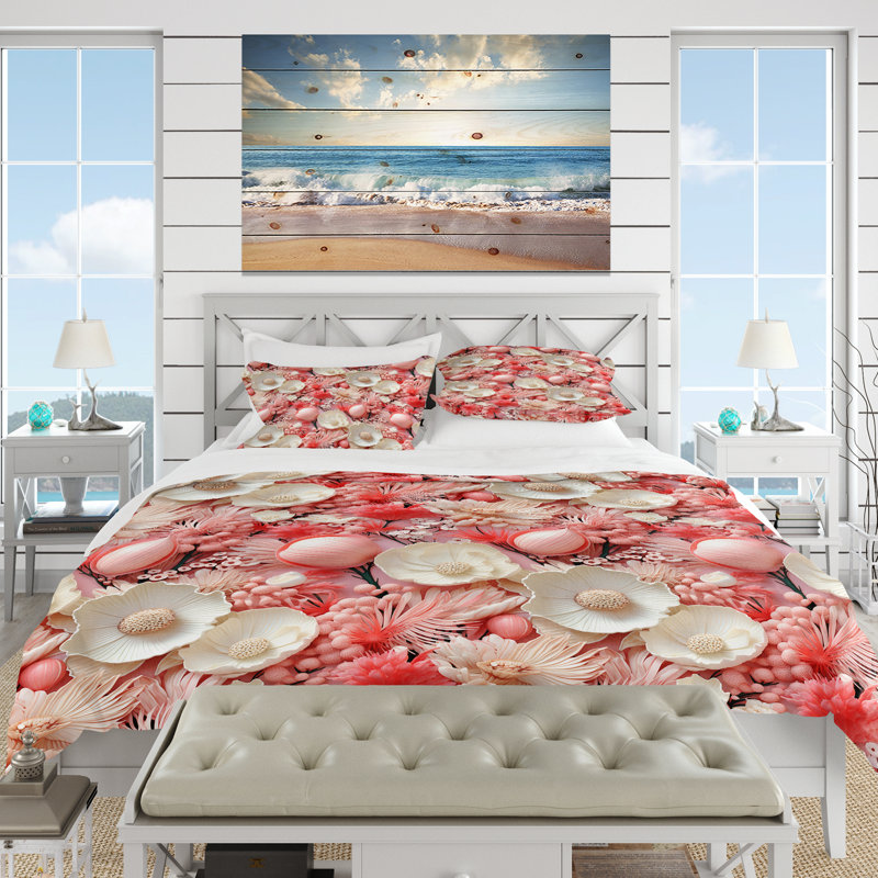 Ensemble de housse de couette Seashell Oasis, Housse de couette pour très grand lit et 2 très