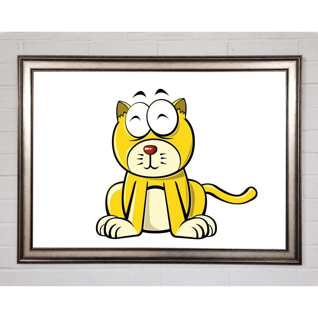 Gerahmtes Wandbild Happy Cat Sitting White