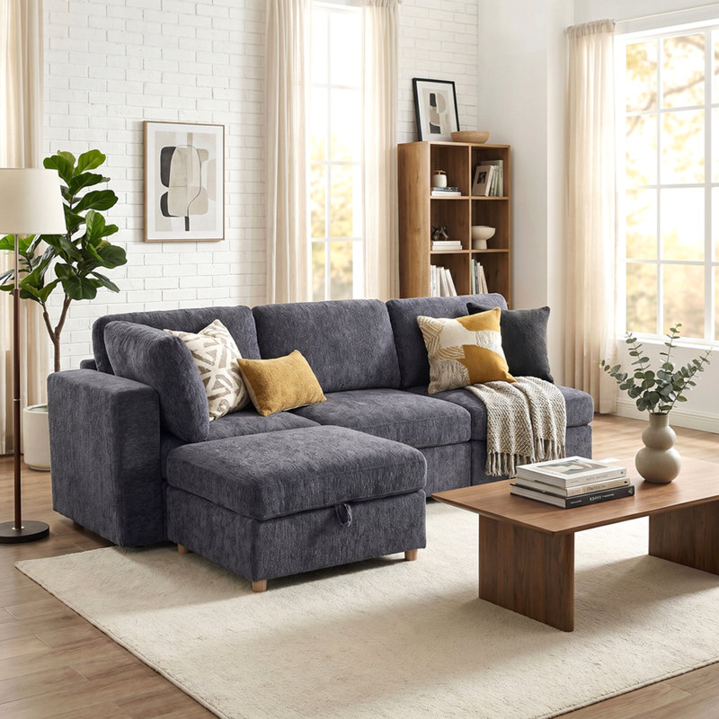 Canapé modulaire modulaire, canapé convertible avec rangement, ensemble de canapé pliant multifonctionnel en tissu, canapé 4 places (gris)