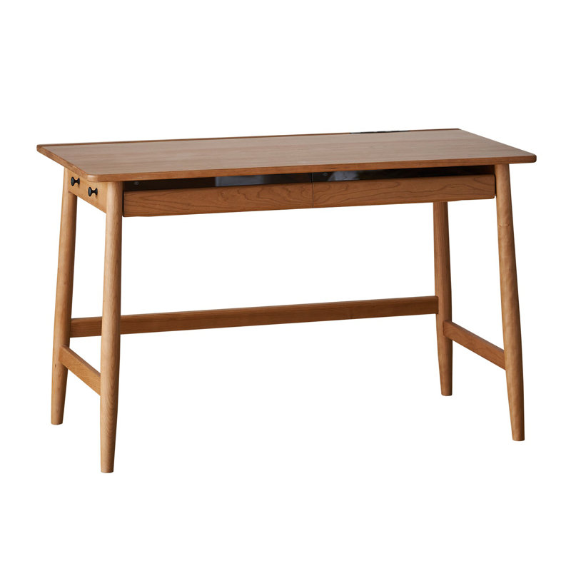 Bureau en bois de cerisier massif avec tiroir et pieds fuselés - Bureau d'écriture moderne pour bureau à domicile de 47,6 po