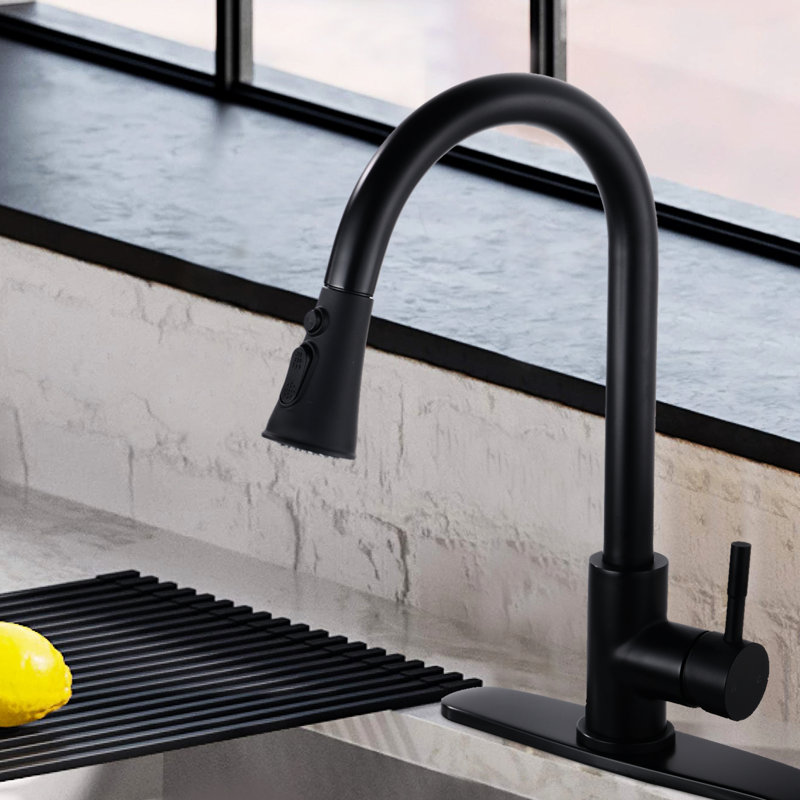 Kitchen Faucet With Pull Down Spray Head, Matte Black Stainless Steel, To Corrosion, 1.8Gpm Max Flow Rate Steel For Kitchen, Corrosion , 360 Swivel Spout, ,