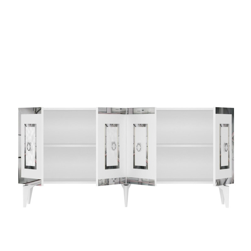 Modern Console Table, White & Silver, 59.1 x 15.7 x 15.7 inches | 100% Melamine Coated Particle Board, Thickness: 0.7 inches | Stylish Geometric Design, Perfect for Entryway or Living Room, Durable & Elegant Home Furniture