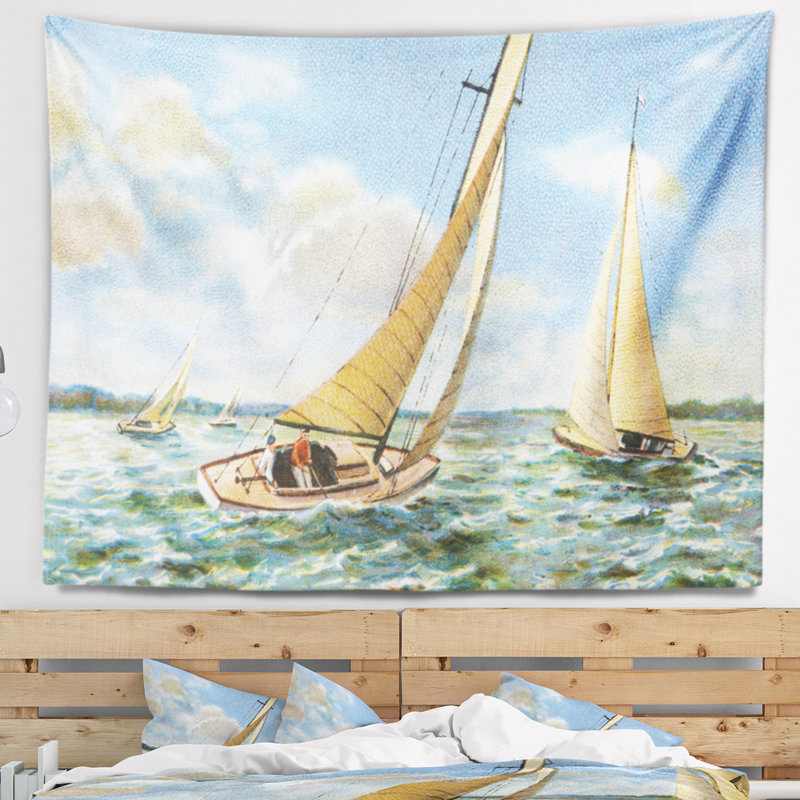 Tapisserie de voile de bateaux d'époque, H 68 po x l 80 po