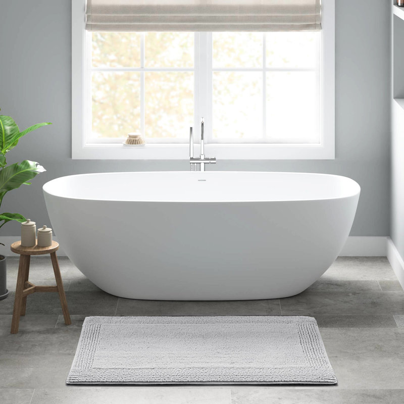Gray 24x60" 100% Cotton Reversible 3000 Gsm Bath Rug - Superior , Machine Washable, , Non Slip Recommended, Long Term Use Design For Softness And Luxury, Medium Pile, Care
