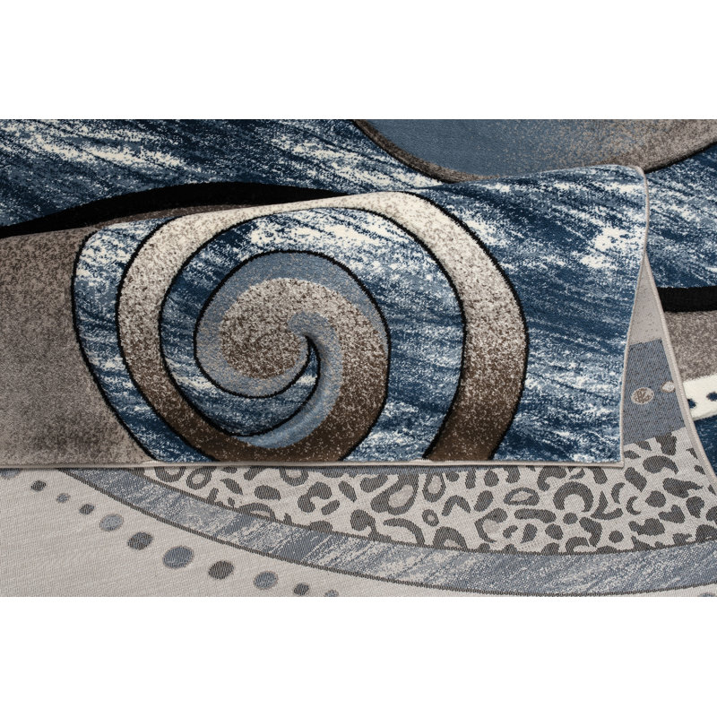 Tapis bleu / brun à motif abstrait Nekizia, Rectangle 2 pi 5 po x 3 pi 9 po