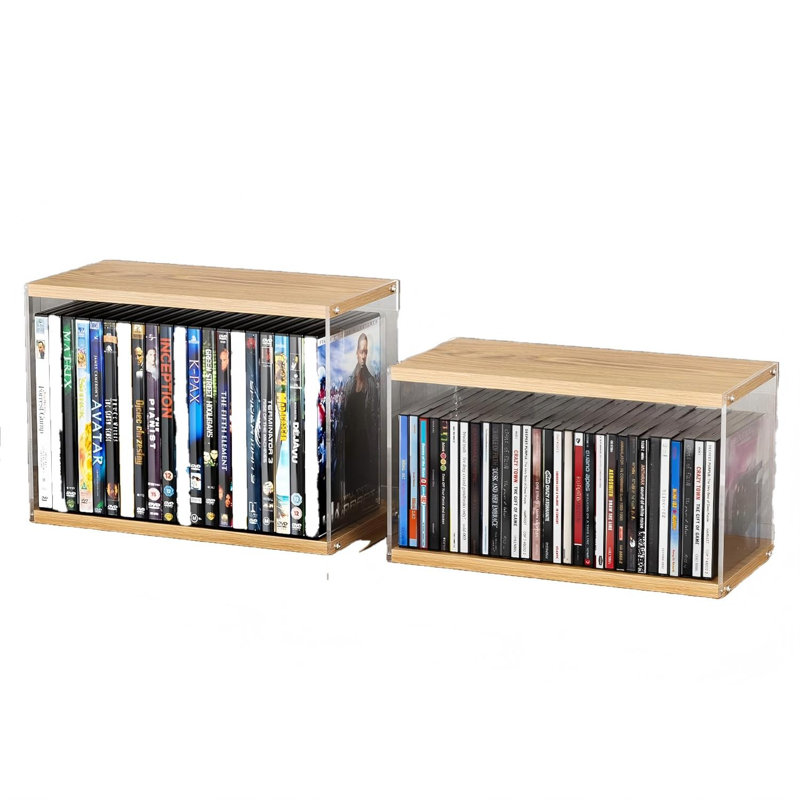 Porte-CD en bois naturel empilable 2 pièces