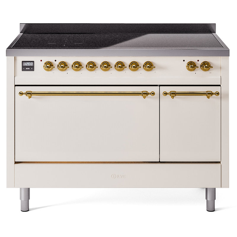 Cuisinière à induction 48 po ILVE Nostalgie II, Blanc antique / laiton