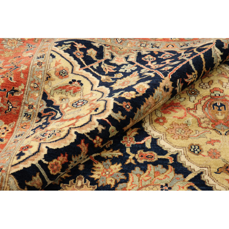 Kerman Wool Navy Wool Area Rug, Rectangle 9' x 12'