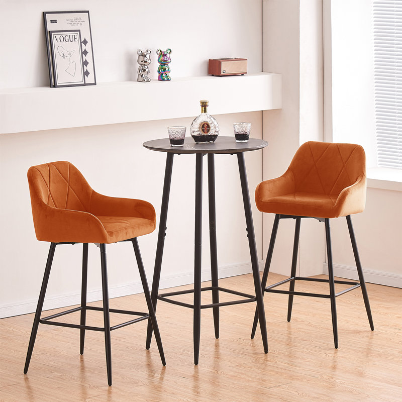 Lovington 71cm Velvet Bar Stools with Armrest, Orange