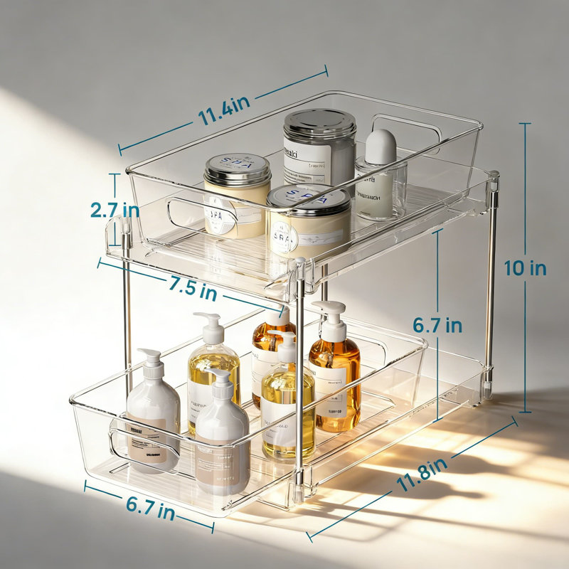 Ensemble de 4 boîtes de rangement coulissantes transparentes avec rails, 2 tiroirs de rangement sous l'évier pour meuble-lavabo, armoire de cuisine et rangement pour garde-manger