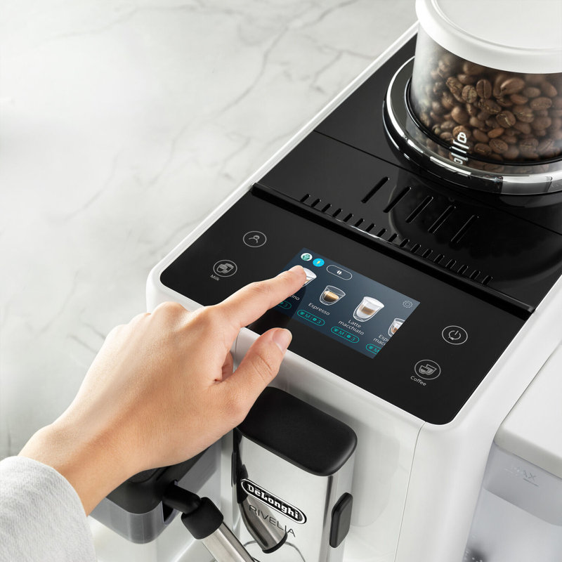 Fully Automatic Espresso Machine with Built-In Coffee Grinder, White