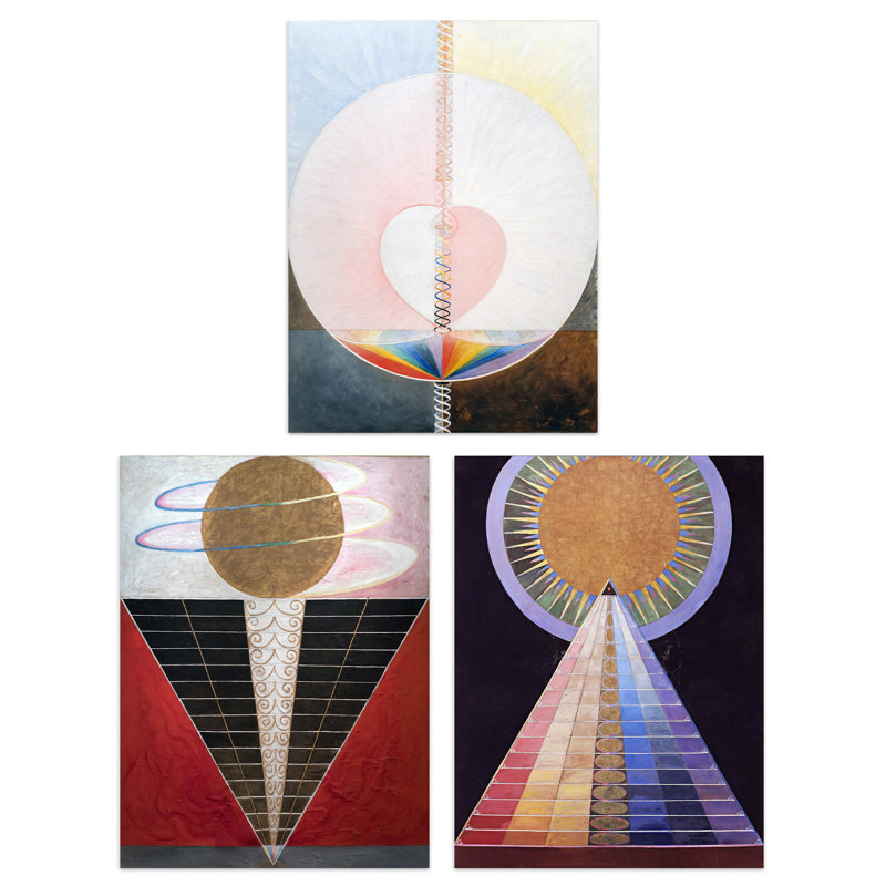 Hostetter Hilma Af Klint Abstract Pioneer Altarpiece - 3 Piece No Frame Print Set, 29.7" H x 21" W x 0.4" D