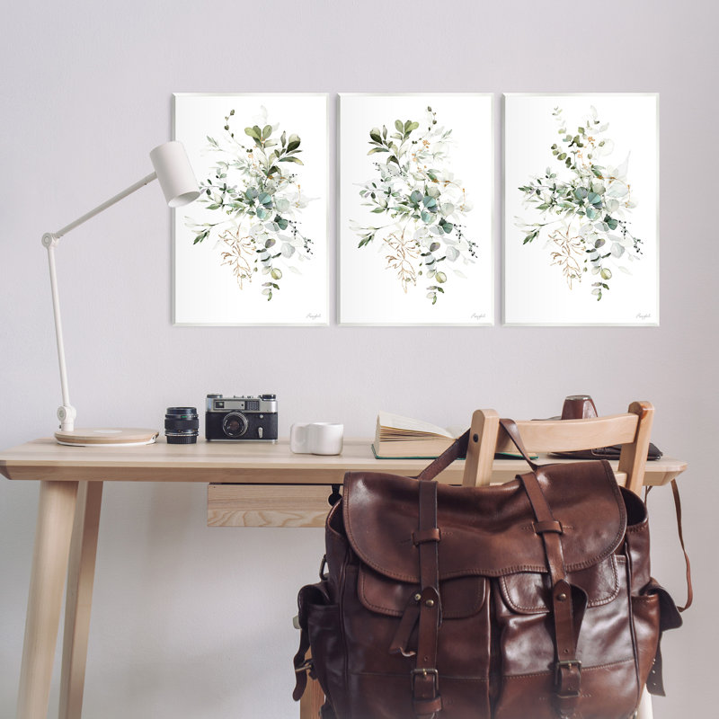 "Herbal Botanicals", ensemble de 3 plaques murales par Roozbeh, H 19 po x l 13 po