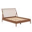 Lit plateforme en bois avec tête de lit haute, avec lattes de bois et support en métal, style Mid-Century moderne-490949826-490949829