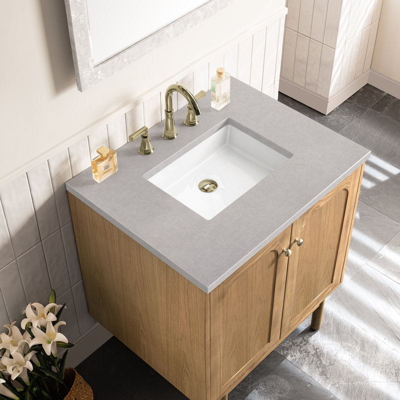 Laurent 30'' W Single Vanity, White Zeus, 8" Widespread, Light Natural Oak