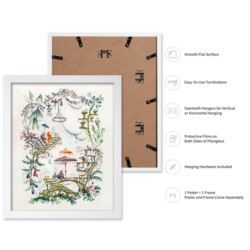 Chinoiserie enchantée, 16"H x 20"W, Affiche, Encadrement blanc