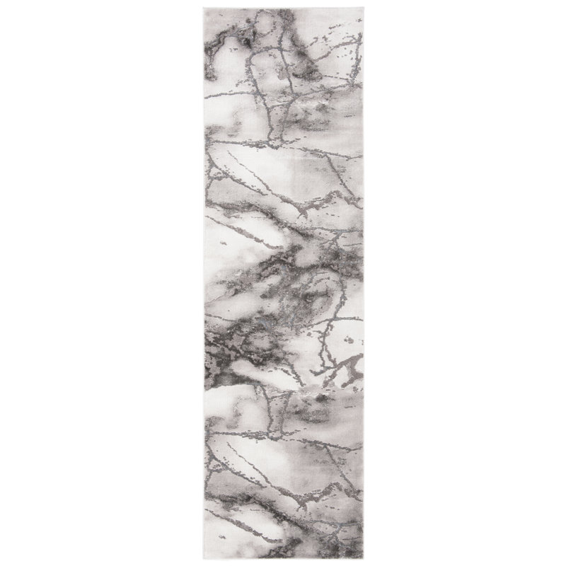 Tapis gris et argent à motif abstrait Swindle, Tapis de couloir 2 pi 3 po x 12 pi