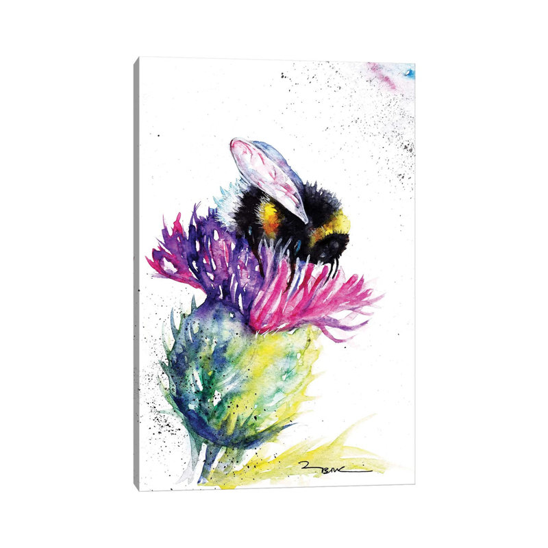 Bee And Thistle - Painting on Canvas, Wrapped Canvas, 66.04cm H x 45.72cm W x 3.81cm D