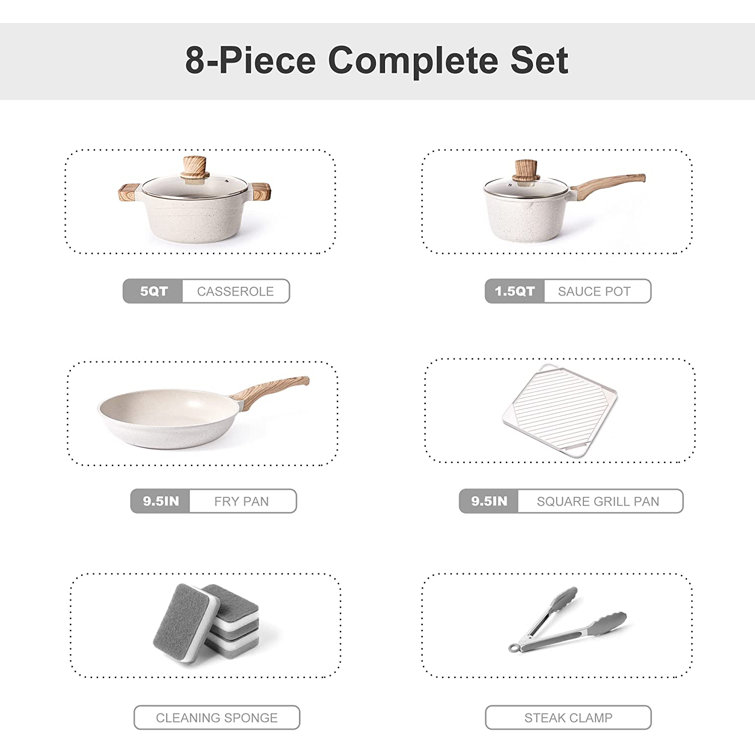 Not a Square Pan Nonstick Cookware Set, Pans W/Lids, Black (8 Piece)