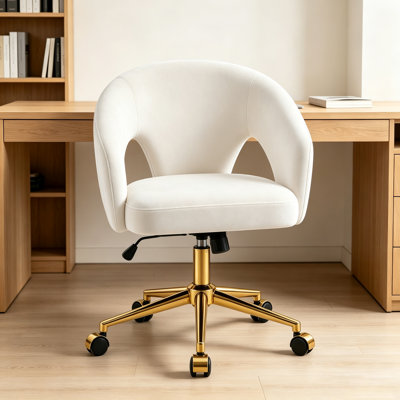 Adjustable Swivel Office Chair, Ergonomic Desk Chair with Metal Alloy Base, Upholstered Cushioned Seat & Armrests for Home Bedroom Workspace