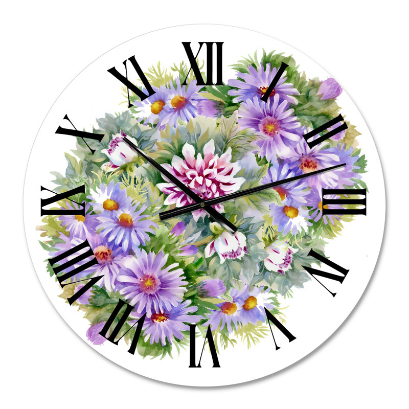 Bouquet de chrysanthèmes et de marguerites mauves - Horloge murale traditionnelle, Moyen
