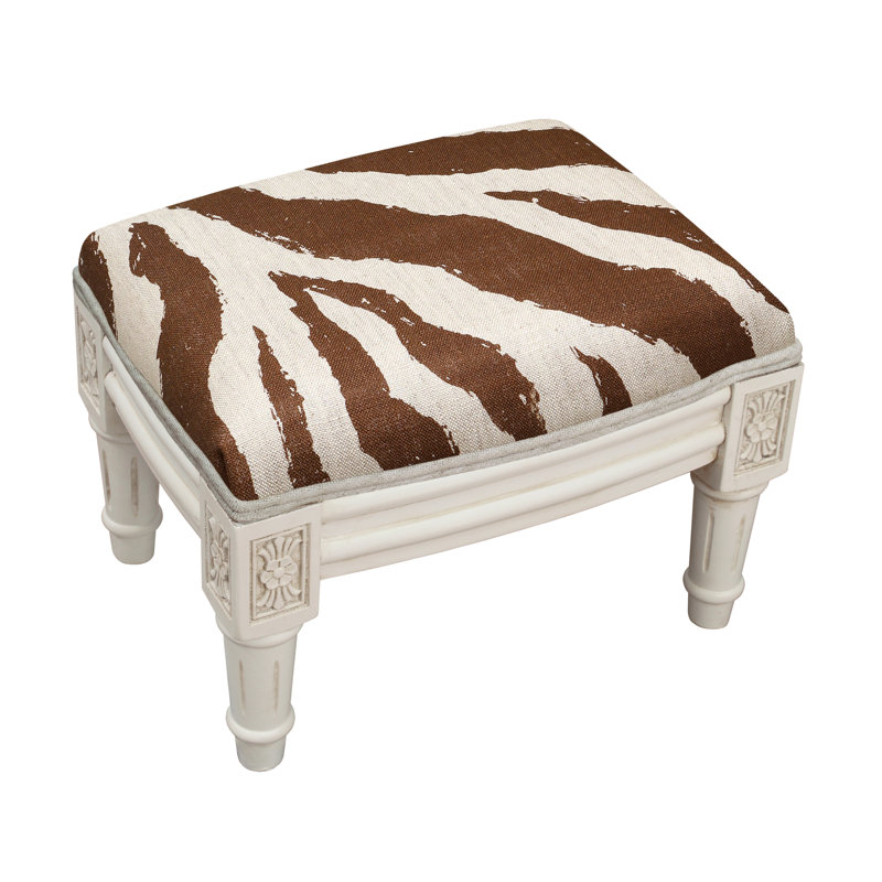 Camary Upholstered Ottoman, White, Chocolate  Linen Blend