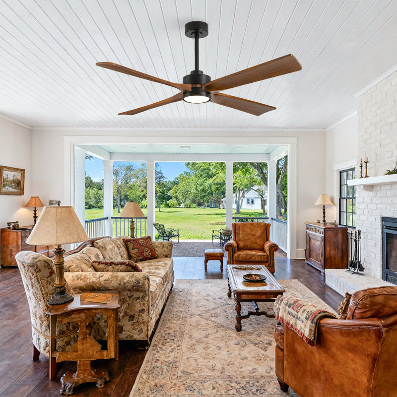 Modern Solid Wood Blade Ceiling Fan, App/remote Control, Quiet Dc Motor, Multiple Sizes, 52"