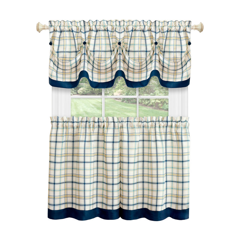 Maddock Plaid Tailored Kitchen Curtain, 36" W x 52" L, Navy