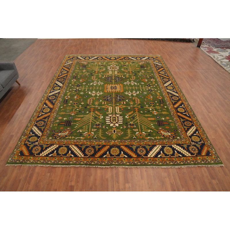 Grand tapis indien fait à la main vert Oushak 12 x 15