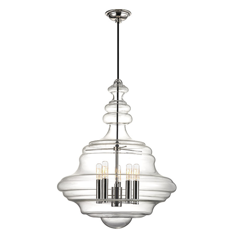 Luminaire suspendu unique à 5 lumières Roth, Nickel poli