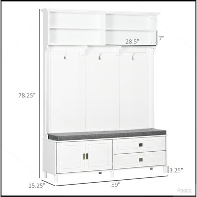 Arbre d'entrée avec banc de rangement, banc d'entrée avec portemanteau, portemanteau d'appoint avec tablettes de rangement, armoire et tiroirs pour couloir, vestibule, blanc