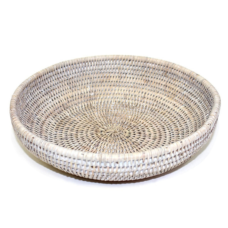 Handmade Rattan Decorative Bowl, White Wash