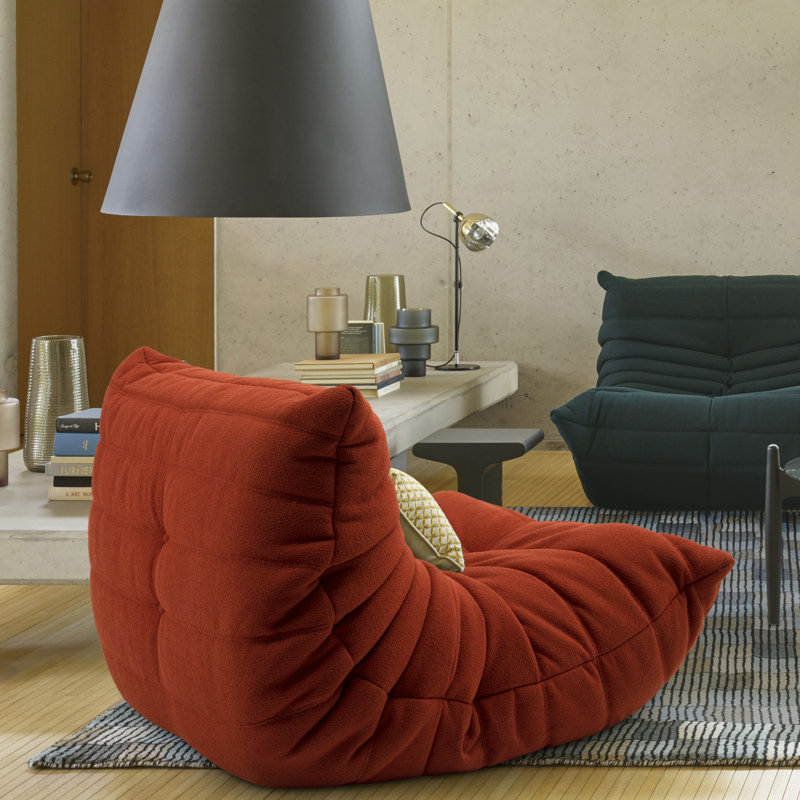 Méridienne à billes Danial, Microfibre / microsuède rouge tangerine