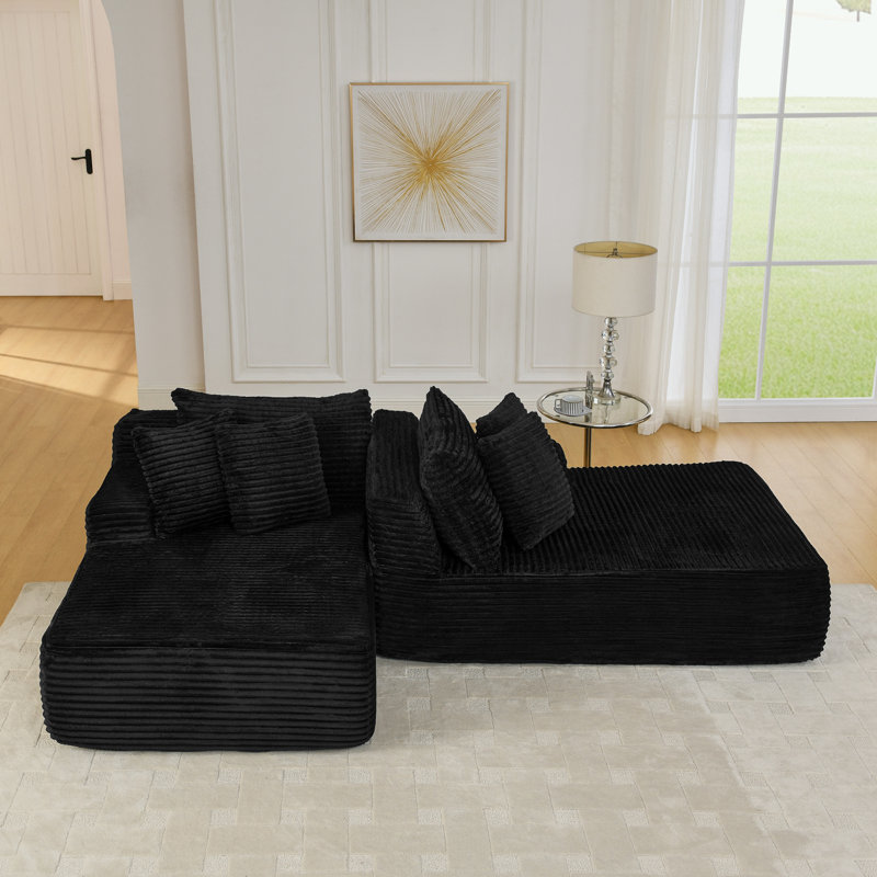 Canapé avec coussin moelleux et coussins, Noir
