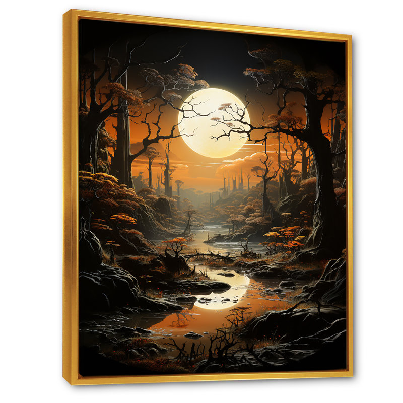 Éclipse au clair de lune, H 40 po x l 30 po x P 1,5 po, Cadre flottant doré