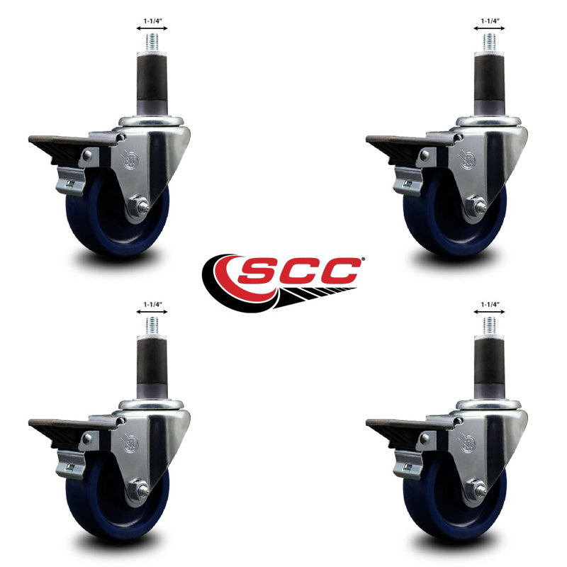 Solid Poly Swivel Expanding Stem Caster Set with Brake SCC PLB 3.5" x 1-1/4"