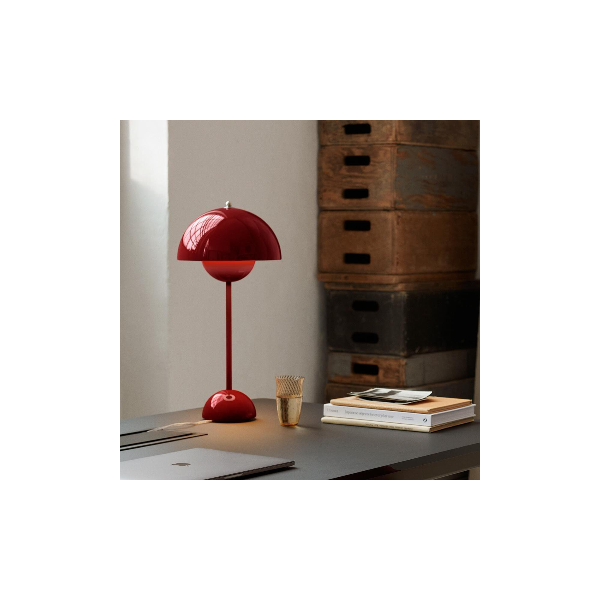 Brunilde Adjustable Metal Table Lamp, Red, Red