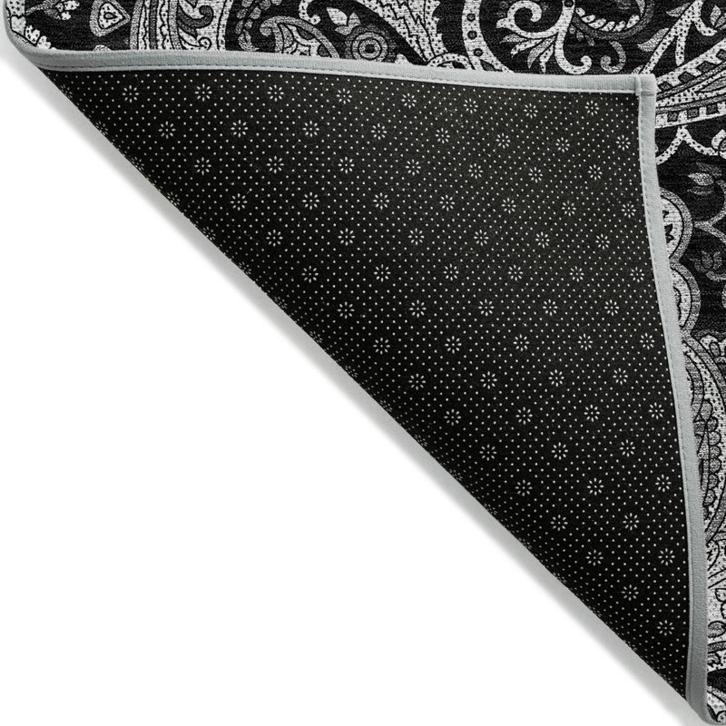 Tapis extérieur lavable à motif cachemire noir et gris 5 pi x 8 pi