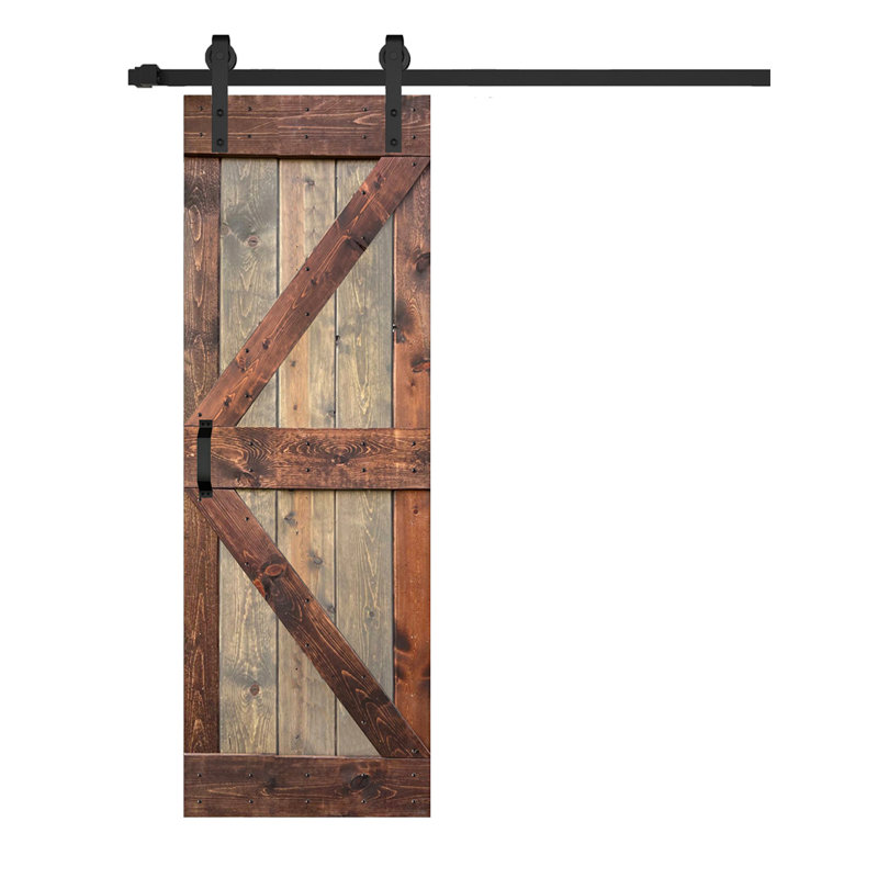 K Style 30in x 84in Knotty Pine Sliding Barn Door with Black Hardware