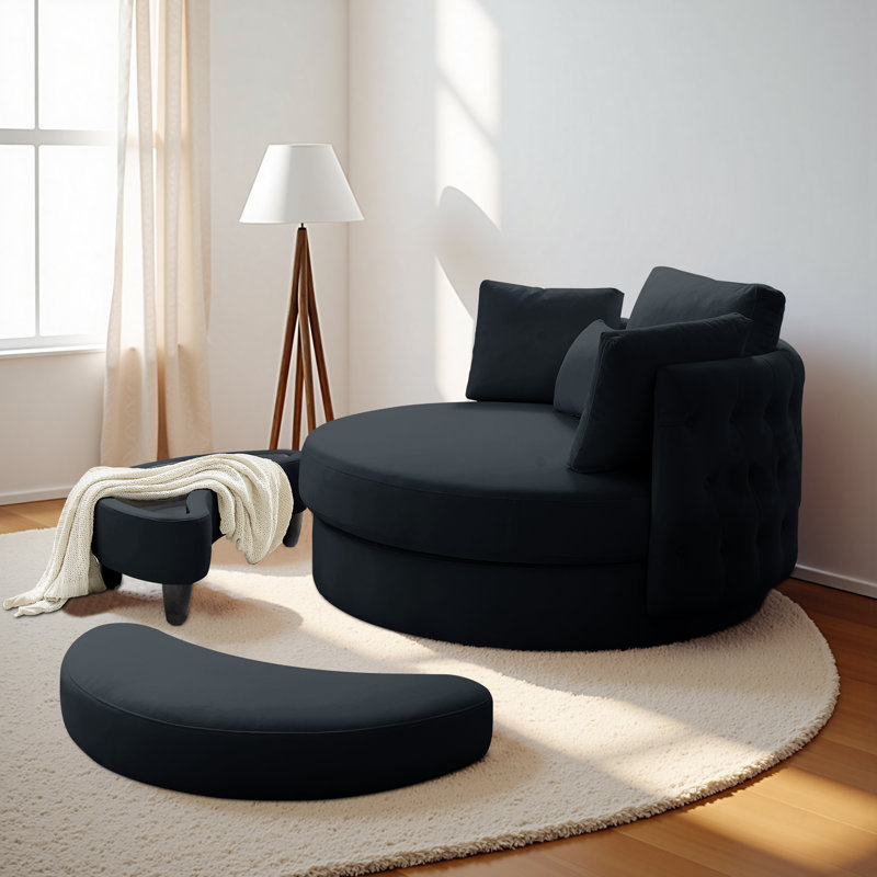 360° Swivel Accent Barrel Chairs With Removable Ottoman, Chaise Lounge Indoor With Neck Support Pillow, Swivel Chairs For Living Room, Oversized Chair With Ottoman