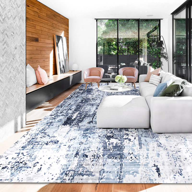 Abstract Area Rug in Blue, Rectangle 10' x 14'