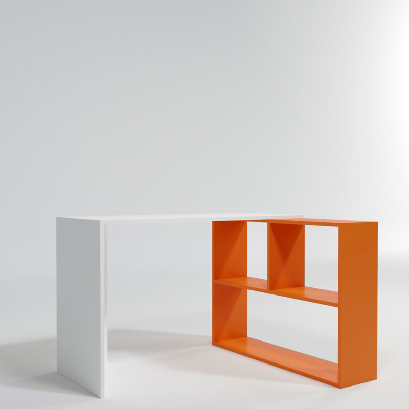 Hailley L-Shaped Writing Desk, White/Orange