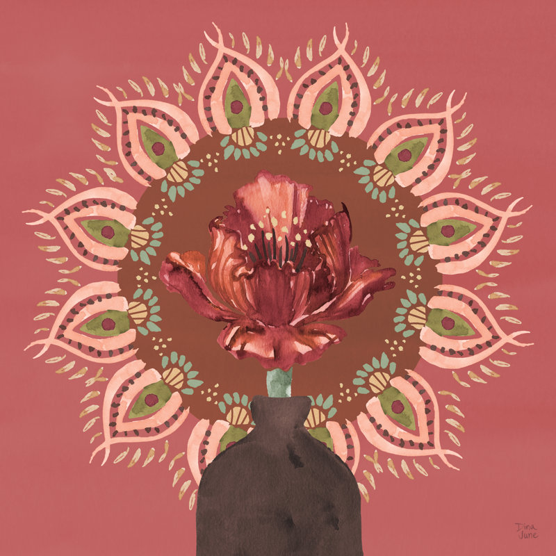 Mandala floral II sur toile, H 20 po x l 20 po x P 1,25 po