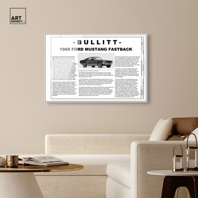 Bullitt Mustang Framed Acrylic Print Cars Wall Decor by Art Remedy, White Frame, 54 x 36
