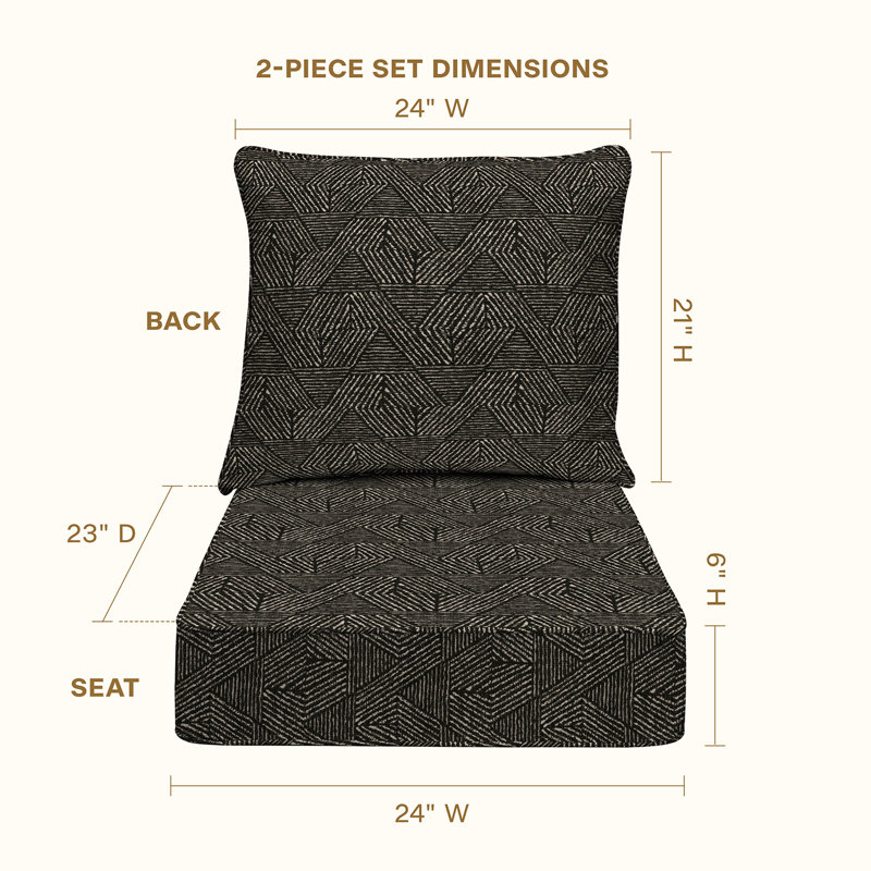 Meridian Outdoor Deep Seating Cushion Set – Comfortable, Durable, Weather-Resistant Design, Zaire Black