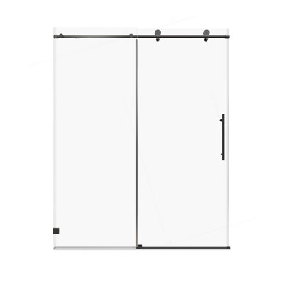 Portes de douche coulissantes simples sans cadre à fermeture en douceur de 56 à 60 po x H 74 po, porte de douche coulissante pour salle de bain, porte en verre trempé épais de 5/16 po (8 mm), noir mat